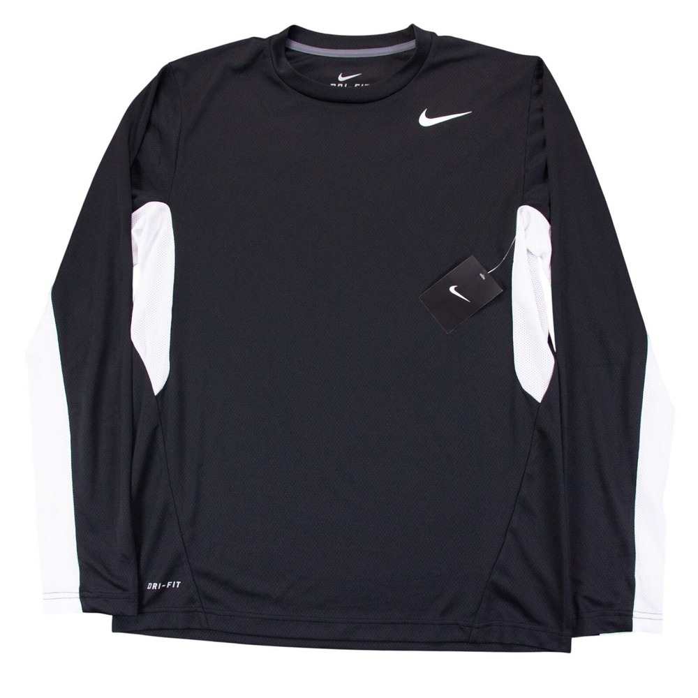 NWT Nike Mens M Black White Shirt Long Sleeve Dri-Fit Football Style 657721